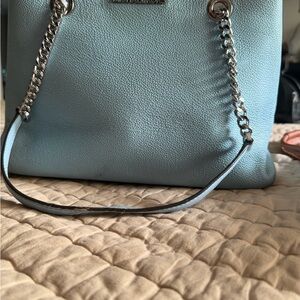 Michael Kors Pale Blue Pebbled Leather Chain Shoulder Bag